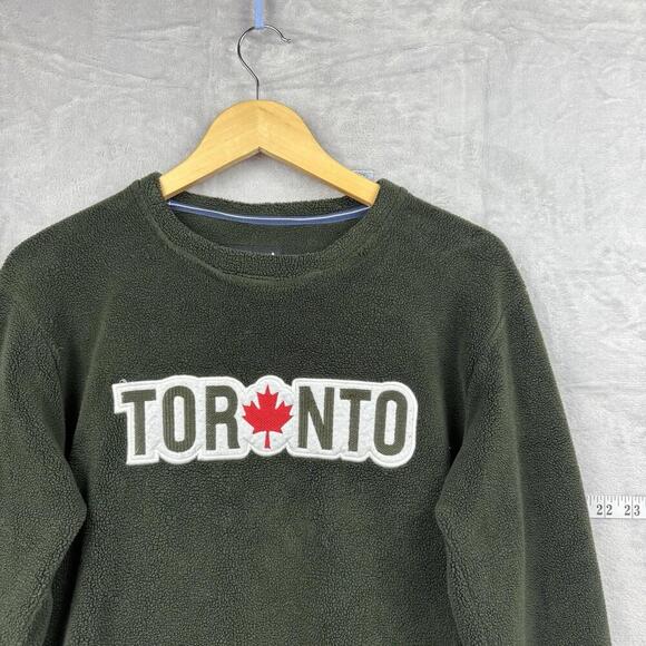 Adidas Originals Toronto Logo Fleece Sweatshirt Dark Green Sherpa Y2K Size L - Picture 2 of 7